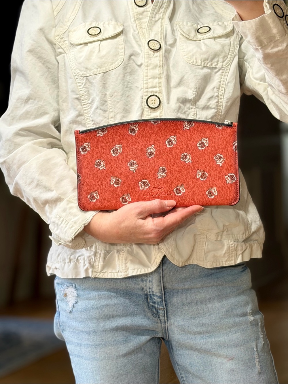 Coach 2010’s Dopamine Dressing Coral Floral Leather Wallet Pouch (VGUC)